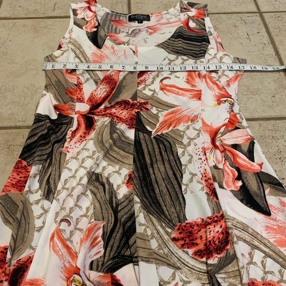 Red Coral Floral Print Sleeveless Dress - Size L - Picture 3 of 5